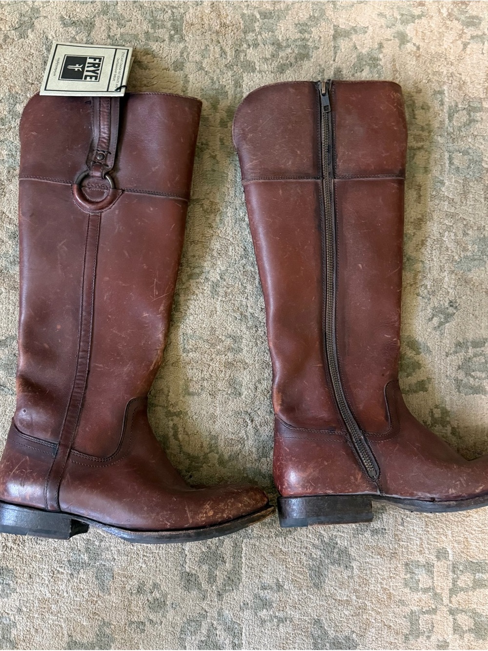 Frye Dark Brown Leather Tall Riding Boots with Ring Detail